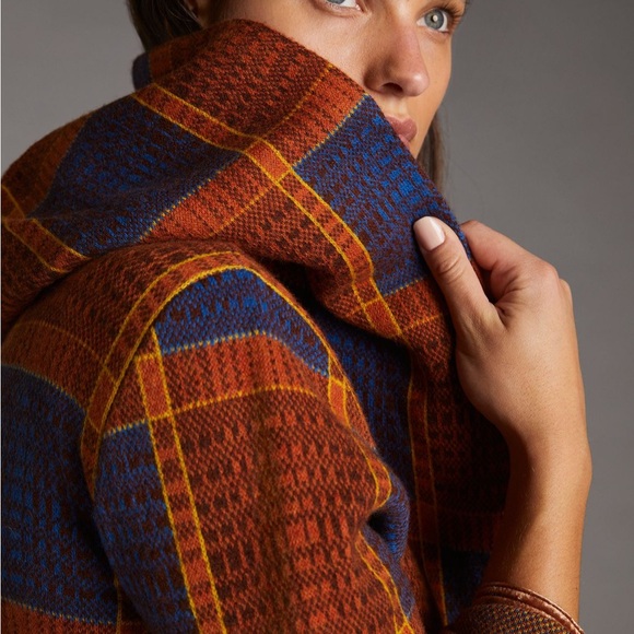 NWT ANTHROPOLOGIE field flower plaid wool sweater coat - Picture 5 of 6